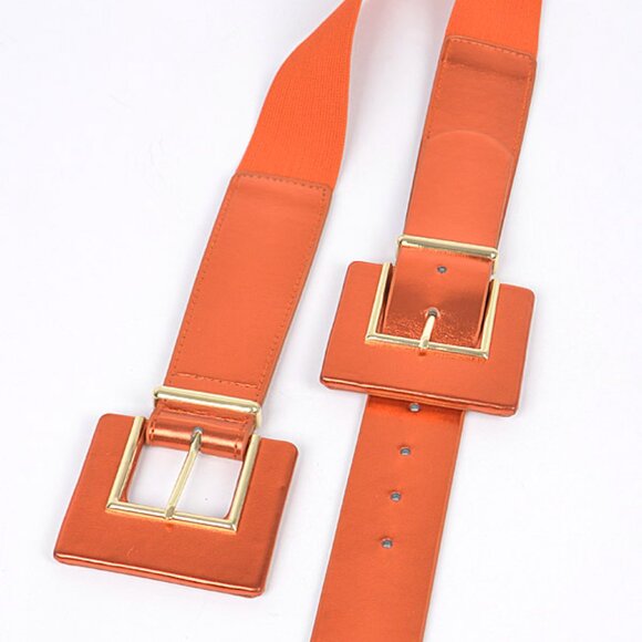 BNWT Metallic Double Buckle Elastic Fashion Belt Square Buckle Stretch Belt - Picture 4 of 5